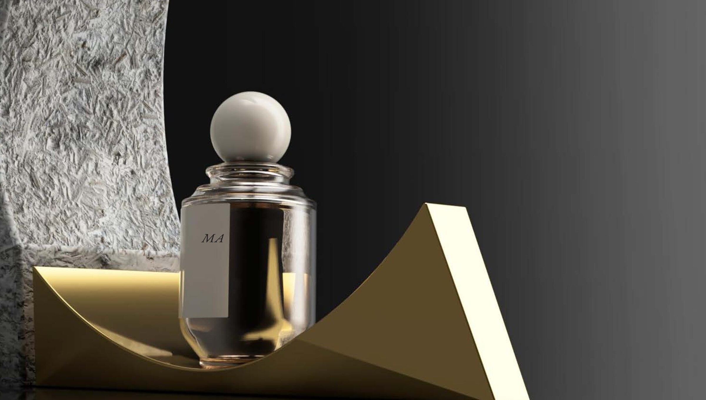 The Host — Concept 02A. An arch of mycelium cradled in brass, the pale vessel at its threshold.