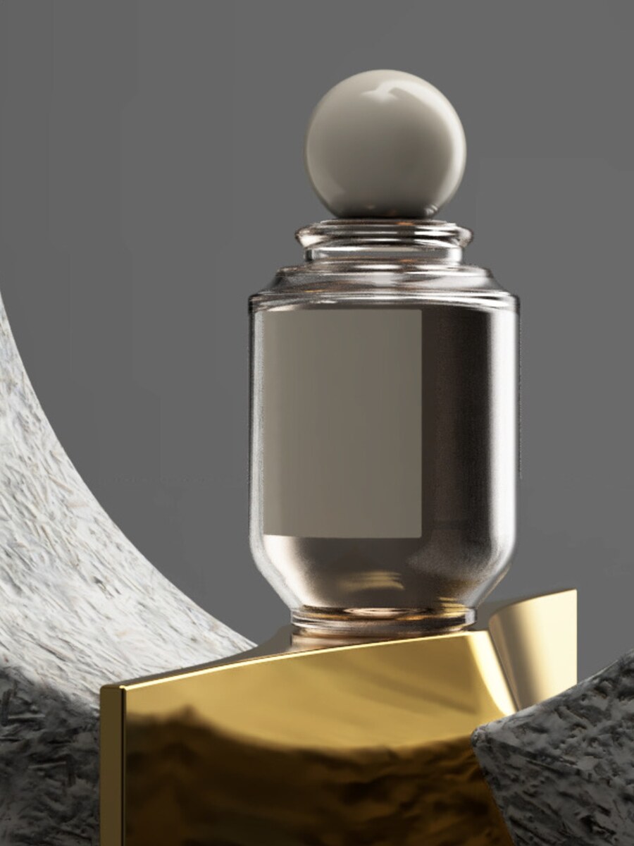 Concept 02C — the vessel framed by its own stone, a moon-door portrait.
